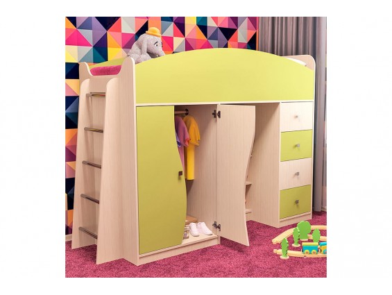 Кровать детская Бэмби с лесенкой, ящиками, столом и шкафчиком