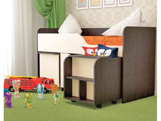Кровать детская Гномик с лесенкой, ящиками и столиком