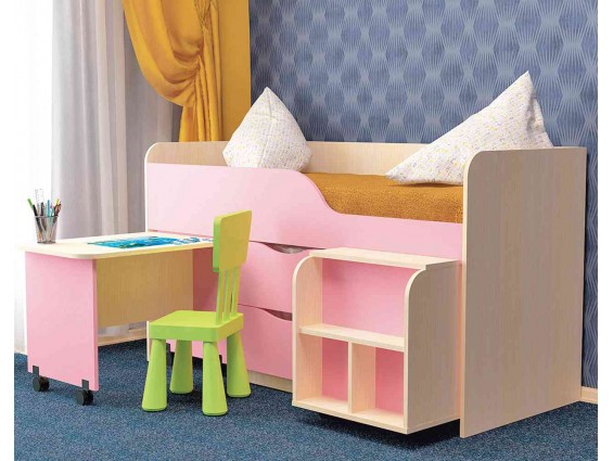 Кровать детская Гномик с лесенкой, ящиками и столи...