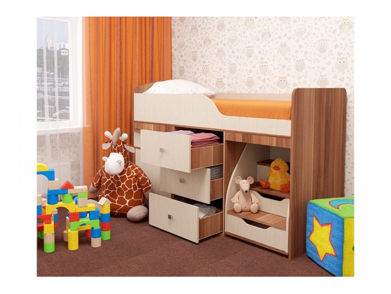 Кровать детская Фея с лесенкой, ящиками и столиком